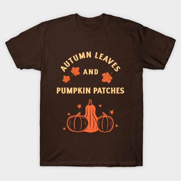 Autumn leaves and pumpkin patches T-Shirt by Designs by Eliane